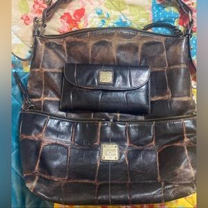 Dooney and Bourke black crocodile embossed hobo and wallet